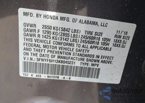 2019 Honda Pilot Lx from USA, damaged, VIN 5FNYF6H13KB045231